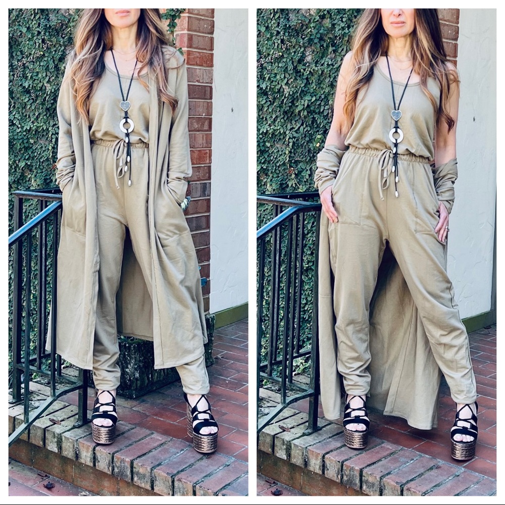 #02 LAST ONE French Terry Sleeveless Jumpsuit and Long Cardigan 2Piece Set - Picture 4 of 8